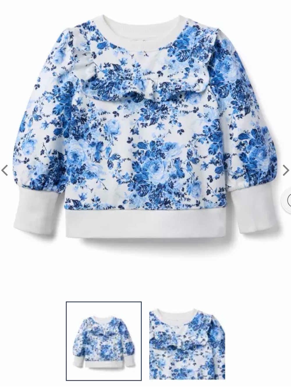 Janie and Jack Blue and White Floral Ruffle Sweatshirt and Pants matching 3T